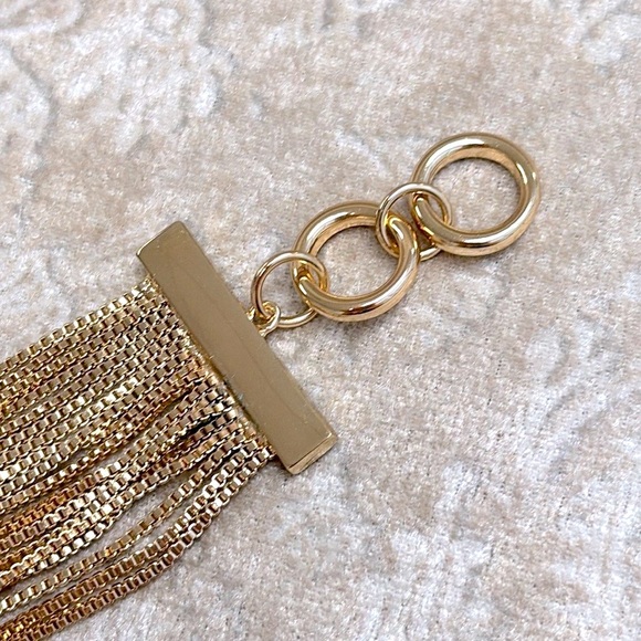 Brand New Open Edit Gold Tone Multi-Strand Chain Toggle Bracelet Statement Cuff - Picture 7 of 14